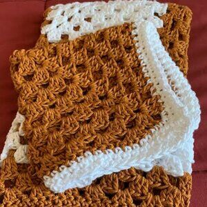 Handmade Brown Crocheted Dish Towel and Dishcloth set with white Border